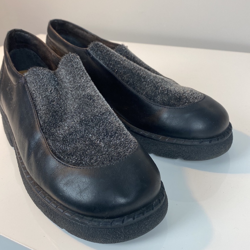 Naot Black Leather Mixed Media Chunky Loafer w/ Gray Fabric Detail Size EU 38.5 - Picture 15 of 16